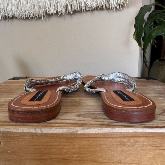 Steven ;Steve Madden Karatz Rhinestone Silver Genuine Leather Strap Thong Sandal - Picture 10 of 12